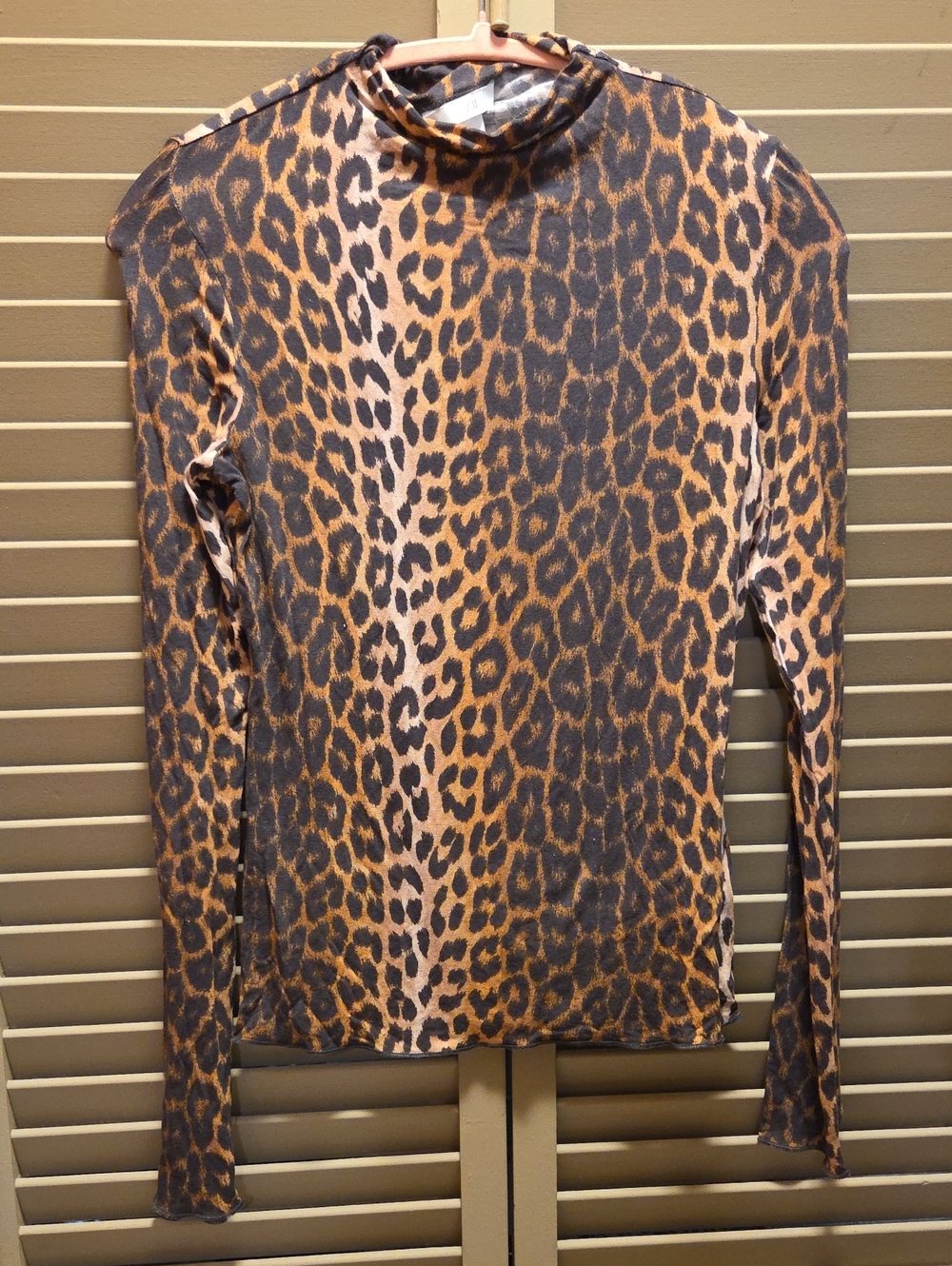 H&M Leopard Print Long Sleeve Mock Neck Top - Brown & Tan